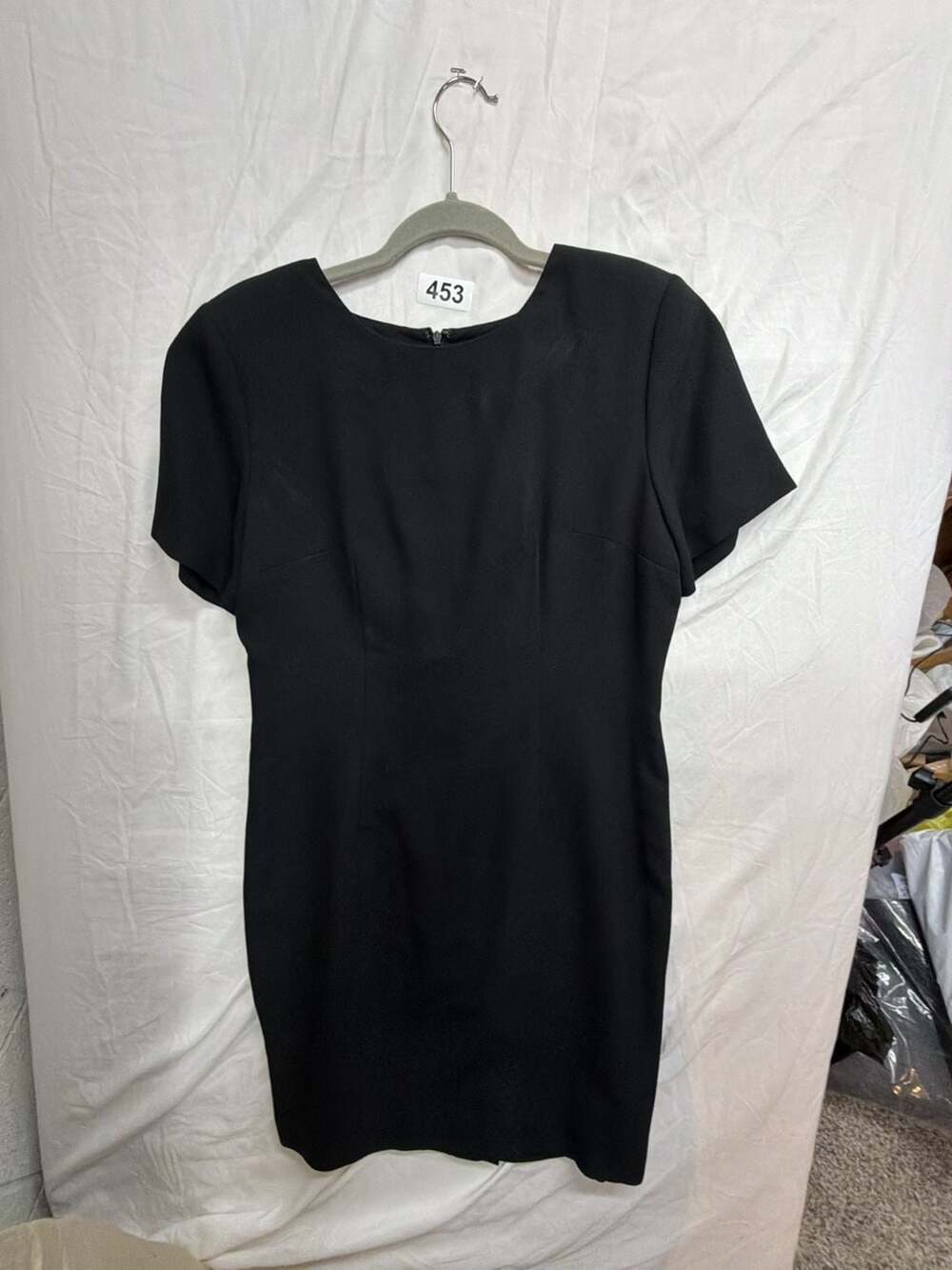Vintage 90s Lord & Taylor Linen Mini Sheath Dress Short Sleeve Square Neck Black